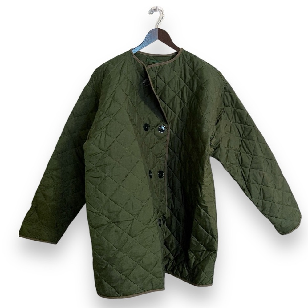 Vintage Military Green Double Button Front Quilted Liner Jacket